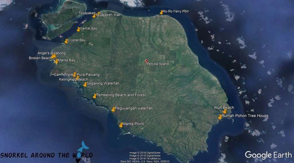 Best points of interest Nusa Penida Map
