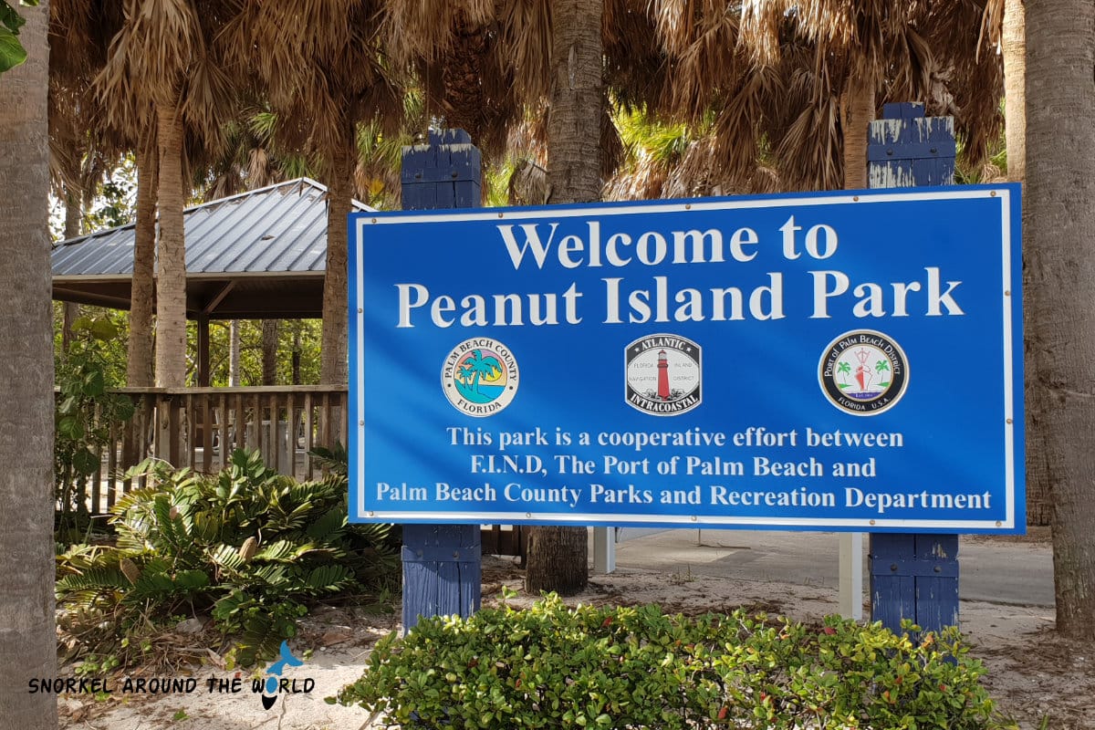 Peanut Island Park Welcome sign near the entrance