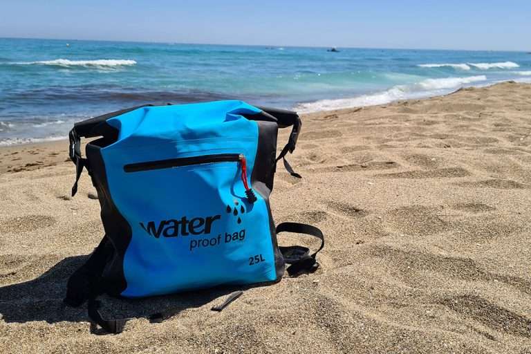 waterproof bag on the beach