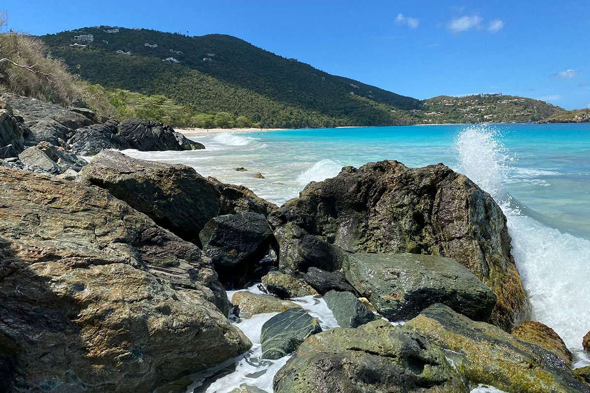 rocky shore and sandy beach in St. John USVI