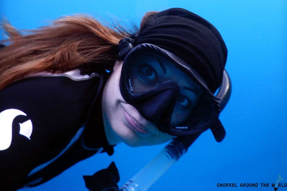 The site author using single lens snorkel mask