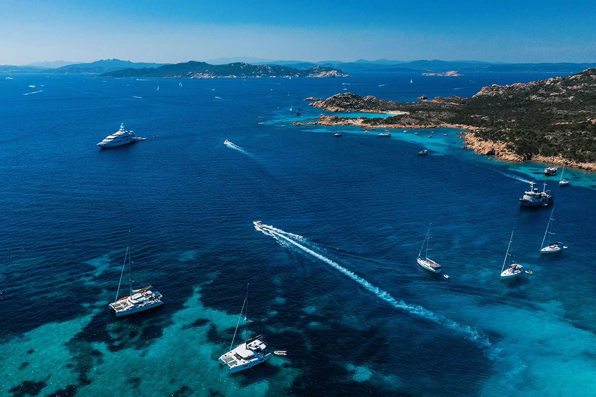 boats along the coast of Sardinia Island